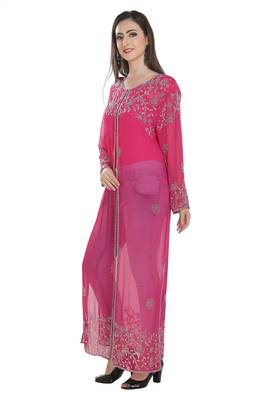 Pink Embroidered Georgette Ethnic Kurtis 2