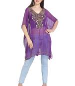 Purple Embroidered Georgette Ethnic Kurtis