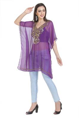 Purple Embroidered Georgette Ethnic Kurtis 2