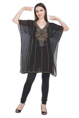 Black Embroidered Georgette Ethnic Kurtis 1