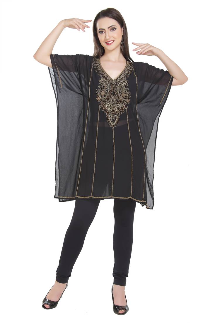 Black Embroidered Georgette Ethnic Kurtis