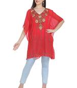 Red Embroidered Georgette Ethnic Kurtis