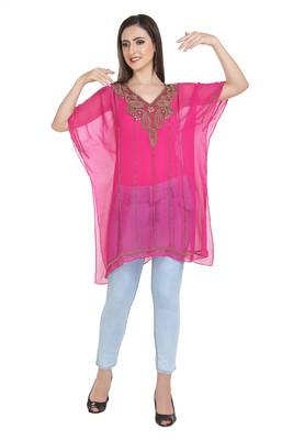 Pink Embroidered Georgette Ethnic Kurtis 1