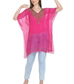 Pink Embroidered Georgette Ethnic Kurtis