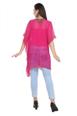 Pink Embroidered Georgette Ethnic Kurtis 2