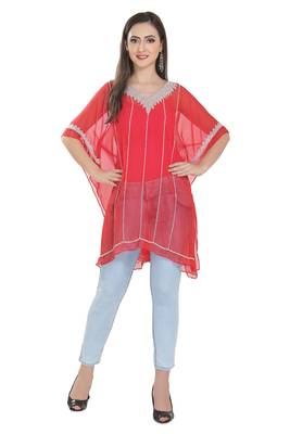 Red Embroidered Georgette Ethnic Kurtis 1