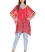 Red Embroidered Georgette Ethnic Kurtis