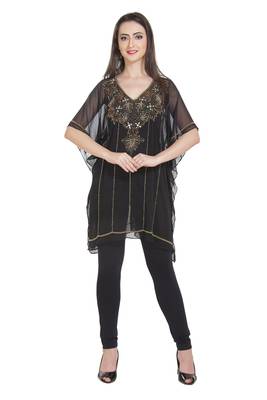 Black Embroidered Georgette Ethnic Kurtis 1