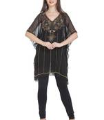 Black Embroidered Georgette Ethnic Kurtis