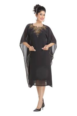 Black Embroidered Georgette Ethnic Kurtis 1