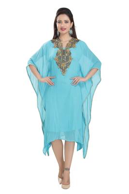 Blue Embroidered Georgette Ethnic Kurtis 1
