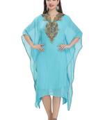 Blue Embroidered Georgette Ethnic Kurtis