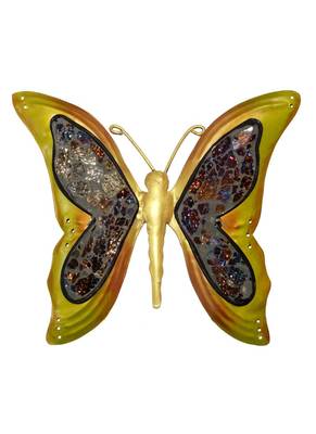 Yellow Handcrafted Wrought Iron Butterfly Wall Decoration 9 X 10 Inches 1