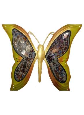 Yellow Handcrafted Wrought Iron Butterfly Wall Decoration 9 X 10 Inches 2
