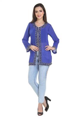 Royal Blue Embroidered Georgette Ethnic Kurtis 1