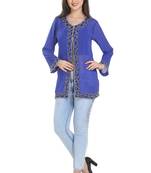 Royal Blue Embroidered Georgette Ethnic Kurtis