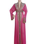 pink embroidered georgette islamic kaftans