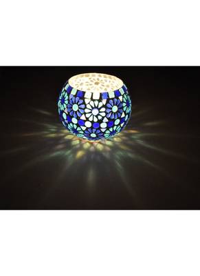 Lalhaveli Ethnic Mosaic Pot & Round Glass Diwali candle Holder For Decoration 5 Inches 1