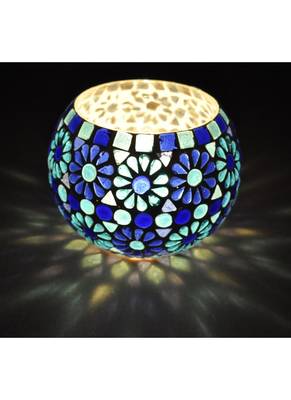 Lalhaveli Ethnic Mosaic Pot & Round Glass Diwali candle Holder For Decoration 5 Inches 2