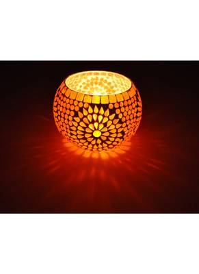 Lal Haveli Glass Hurricane candle Holder & Mosaic Mini Plant Room Decorative Diwali Gifts Corporate 5 Inch 1