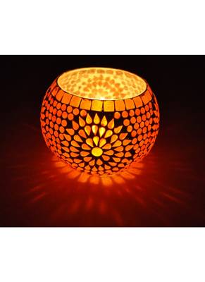 Lal Haveli Glass Hurricane candle Holder & Mosaic Mini Plant Room Decorative Diwali Gifts Corporate 5 Inch 2