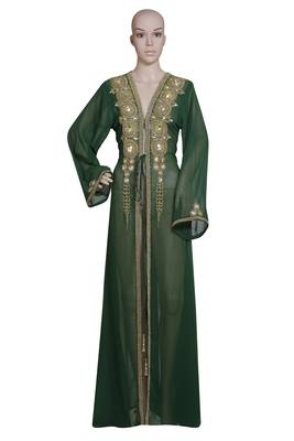 dark green embroidered georgette islamic kaftans 1