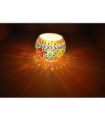 Lal Haveli Elegant Vintage Mosaic Vase Decorative Round Glass candle Holder Diwali Gift Hamper 5 Inch