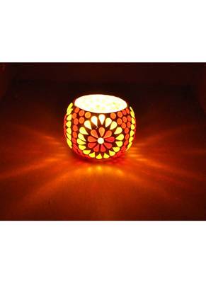 Rajasthani Handpainted Work Design Glass Votive candle Holder 3 Inches 1