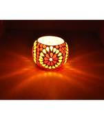 Rajasthani Handpainted Work Design Glass Votive candle Holder 3 Inches