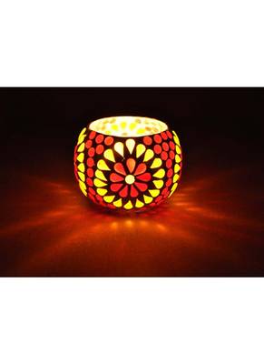 Rajasthani Handpainted Work Design Glass Votive candle Holder 3 Inches 2