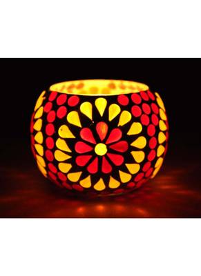 Rajasthani Handpainted Work Design Glass Votive candle Holder 3 Inches 3
