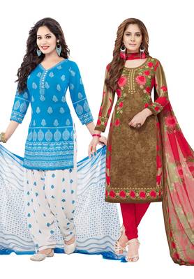 Multicolor Printed Synthetic Unstitched Salwar With Dupatta 1