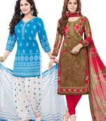 Multicolor Printed Synthetic Unstitched Salwar With Dupatta