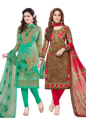 Multicolor Printed Synthetic Unstitched Salwar With Dupatta 1