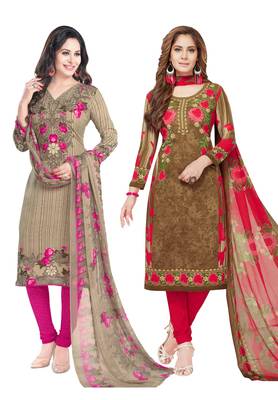 Multicolor Printed Synthetic Unstitched Salwar With Dupatta 1