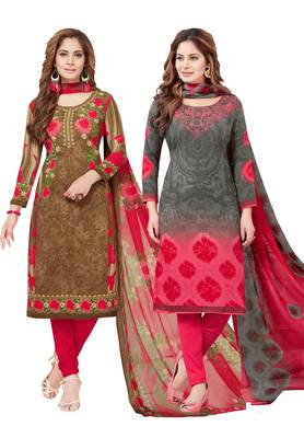 Multicolor Printed Synthetic Unstitched Salwar With Dupatta 1