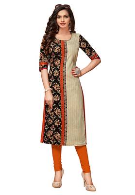 Beige Printed Cotton Kurtis 1