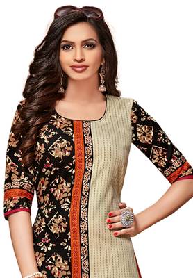 Beige Printed Cotton Kurtis 3