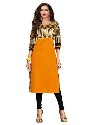 Gold Printed Cotton Cotton Kurtis 1