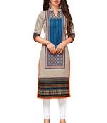 Beige Printed Cotton Cotton Kurtis