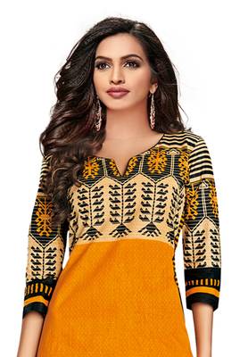 Gold Printed Cotton Cotton Kurtis 3