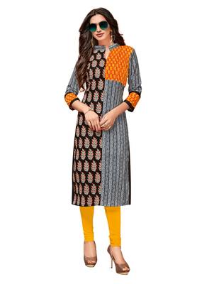 Grey Printed Cotton Kurtis 1