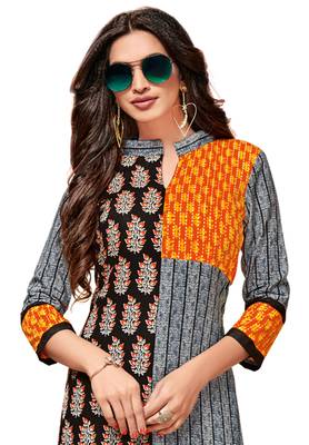 Grey Printed Cotton Kurtis 3