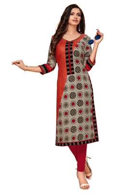 Orange Printed Cotton Kurtis 1