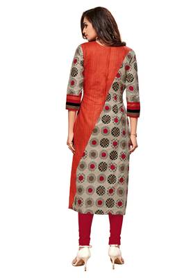 Orange Printed Cotton Kurtis 2