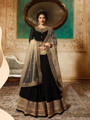 Black embroidered georgette Anarkali SUit 1