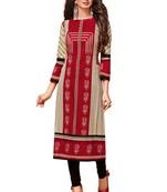 Beige Printed Cotton Kurtis