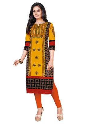 Gold Printed Cotton Cotton Kurtis 1