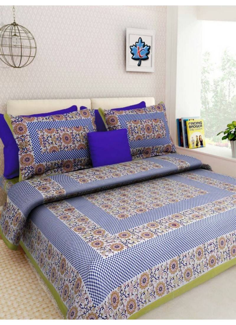 Indian Jaipur Printed Queen Size Cotton Bedding Bedsheet With 2 Pillow