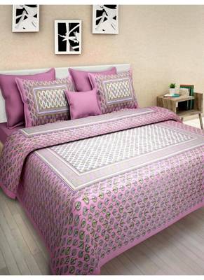 Indian Hand Screen Printed Queen Size Cotton Bedding Bedsheet With 2 Pillow Cover Bedspread 1